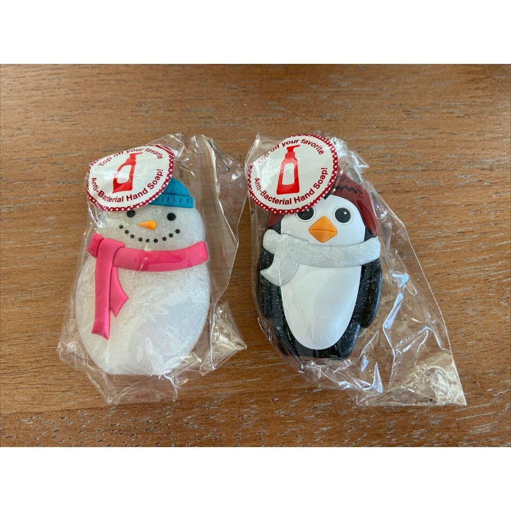 Set Of (2) NEW Bath & Body Works Decorative Hand Soap Toppers SNOWMAN & PENGUIN